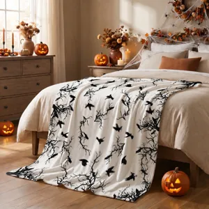 Coperta in peluche con ramo di corvo gotico Halloween coperta decorativa morbida accogliente divano