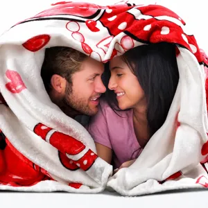Women Birthday Gift Flannel Blanket Printed Soft Warm Throw Blanket Heart Valentine Day Design Home Bedding Decor