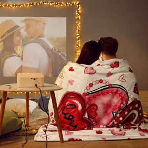 Plush flannel throw blanket cozy soft heart printed blanket for women girls gift home decor