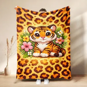 Cute Tiger Flannel Blanket Digital Print Ins Style Soft Warm Fleece Throw Blanket For Sofa Bed Nap Home Decor