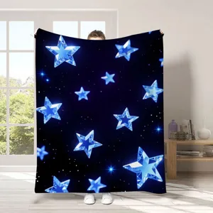 Coperta in flanella cielo stellato da sogno con stampa di stelle di cristallo blu per divano.