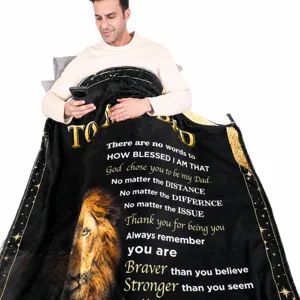 Father's day gift blanket with lion pattern and warm message for dad, soft throw blanket.