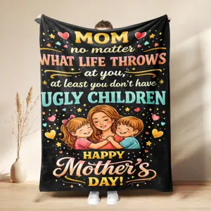Mother's Day flannel blanket for mom, cozy nap blanket with funny quote and cute print.