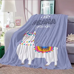 Morbida coperta in flanella con simpatico design di lama alpaca e stampa di citazione per divano caldo.