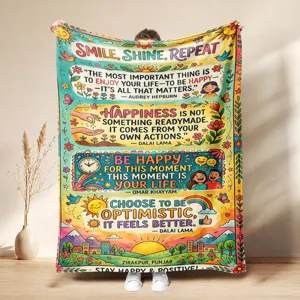 Cozy fleece throw blanket with inspiring motivational quotes and vibrant floral art designs.