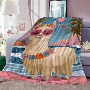 Simpatica coperta in flanella alpaca stile spiaggia tropicale morbido plaid in pile per ufficio.