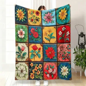 Vintage floral flannel blanket 3D printed throw blanket for couch bed living room decor
