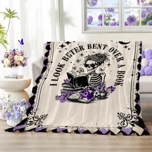 Gotische Schedel Lezer Flanel Deken Zachte Warme Plaid Cartoon Bedrukte Beddengoed Deken Voor Thuis Woonkamer Decor