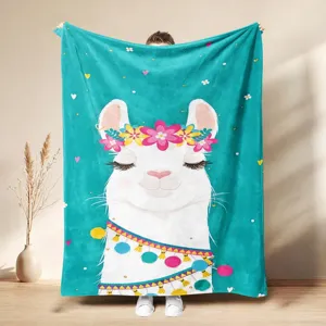 Simpatica coperta in flanella con alpaca cartone animato morbida calda per ufficio letto
