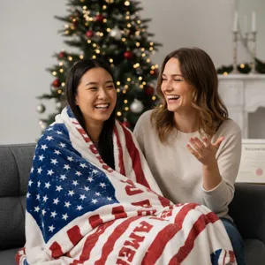 USA flag throw blanket, cozy fleece blanket for home living room and holiday gift giving.