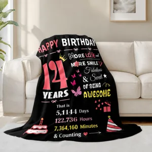 14. geburtstag kuscheldecke fuer maedchen, weiche flanell decke, tolle geschenkidee.