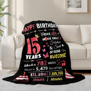 15. Geburtstag Kuscheldecke für Mädchen, weiche Fleecedecke mit tollem Geburtstagsmotiv.