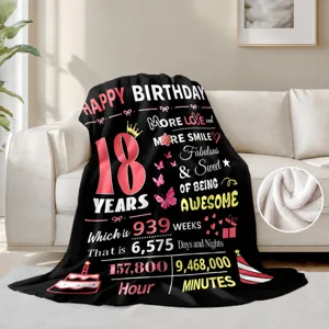 18. Geburtstag Decke Flanell Kuscheldecke Weich Geburtstaggeschenk für Mädchen Frauen Deko