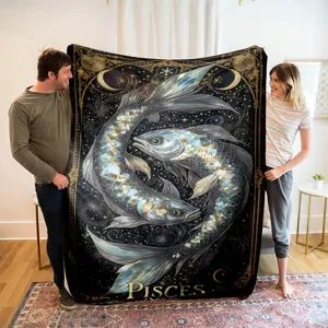 Constellation flannel blanket featuring a stunning celestial Pisces design for cozy bedroom decor.