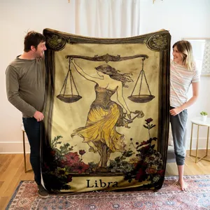 Libra zodiac fleece blanket vintage astrology design cozy home decor nap throw blanket soft warm