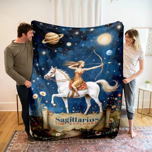Cosmic Sagittarius constellation flannel blanket, soft cozy throw blanket for home living room decor.