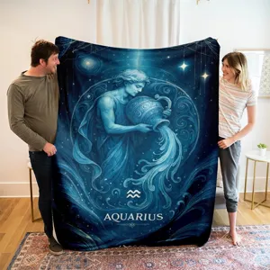 Aquarius constellation flannel blanket celestial star blue soft warm fleece throw blanket detail