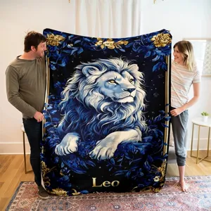 Blue lion zodiac fleece blanket celestial constellation throw blanket for bedroom home decor