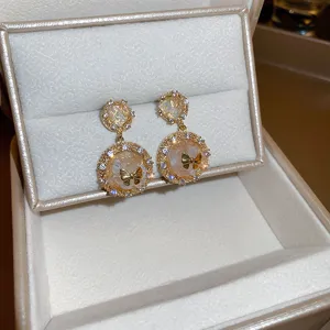 Orecchini pendenti in cristallo vintage con farfalla oro gioielli di lusso donna