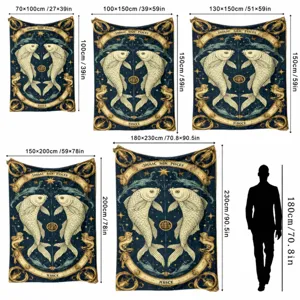 Constellation flannel blanket size chart showing multiple dimensions from small to large.