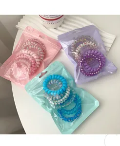 Colorful frosted phone cord hair ties set, durable elastic rubber bands for women fashion ponytails.