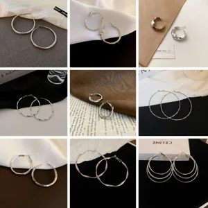 Orecchini a Cerchio in Metallo Minimalista per Donna Moda Geometrico Catena Intrecciata Strass Perla Design Gioielli