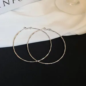 Orecchini a cerchio in metallo argentato minimalista per donna, gioielli geometrici chic.