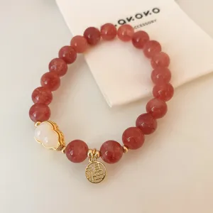 Red crystal bead bracelet with jade charm and fu pendant for women elegant wrist jewelry.