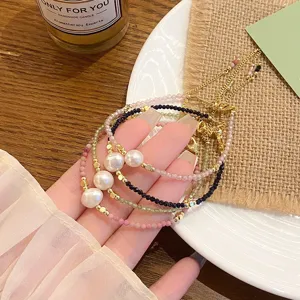 Sweet style pearl crystal beaded bracelet set, stacking design for women daily fashion wear.