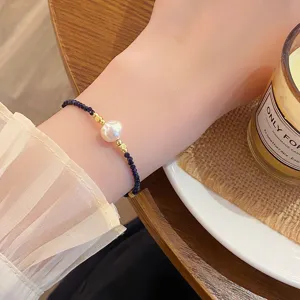 Freshwater pearl spliced crystal beaded bracelet, sweet ins style niche design fashion jewelry.