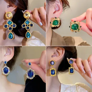 Vintage Metall Strass Geometrisch Ohrringe Französisch Luxus Kristall Ohrstecker Für Damen Party Schmuck