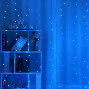 LED copper wire curtain string lights USB remote control blue fairy lights for holiday decor