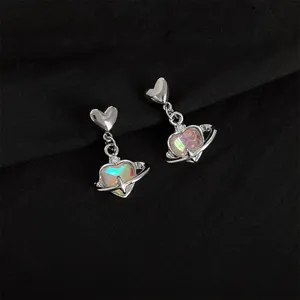 Silver planetary heart earrings, sweet-cool style non-pierced clip-on chic jewelry for women