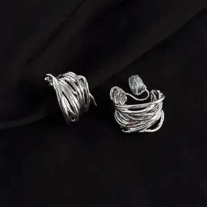 Silver multi strand wire wrap clip on earrings non pierced sweet cool style jewelry 1 pair