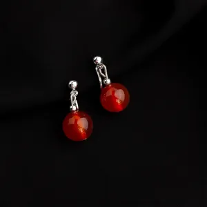 Red bead non-pierced clip-on earrings retro style vintage jewelry elegant women accessory