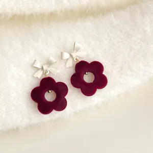 Samt Blumen Ohrringe mit Schleife süßer Stil Trend Retro Winter Schmuck für Damen
