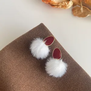 Herbst winter süße fellkugel ohrringe plüschige hänge ohrringe für damen eleganter stil