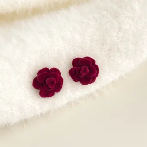 Bordeauxrote Samt Blumen Ohrstecker, elegante Winter Herbst schicke französische Ohrringe.
