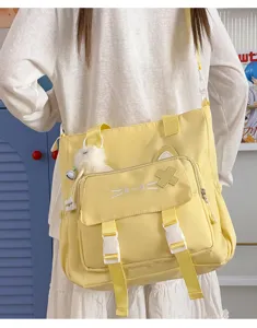 Japanese style cute canvas shoulder bag large capacity casual messenger bag with cat ears