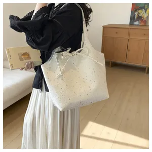 Stylish star print canvas tote bag for women, large capacity casual shoulder bag daily commute.