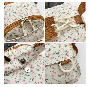 Floral mini backpack detail view, cute sweet style daily casual small school bag for women.