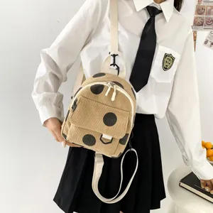 Mini Corduroy Backpack Polka Dot Casual Daypack Cute Small School Bag Lightweight Travel Rucksack For Women Girls