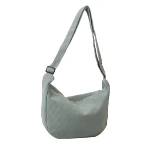 Borsa a tracolla in velluto a coste tinta unita, borsa casual minimalista e chic.