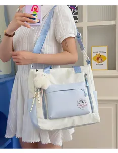 Sac cabas bandoulière en toile pour étudiants, grande capacité sac décontracté colorblock.