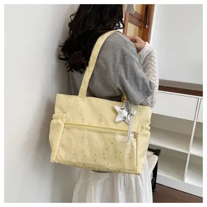 Borsa tote in tela con stampa di stelle grande capacità stile coreano casual per studenti