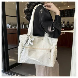 Borsa a tracolla stile coreano con stampa stelle grande capacità borsa casual per studenti
