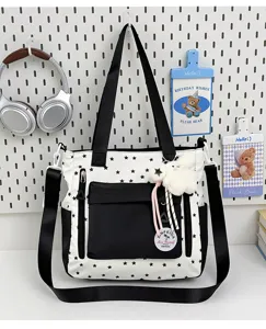 Sac Cabas Toile Etudiant Etoile Sac Bandoulière Grande Capacité Sac Main Casual Mode
