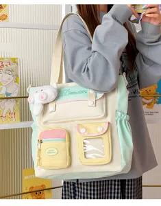 Bolso de hombro de lona estilo universitario japonés, bolso informal de gran capacidad.