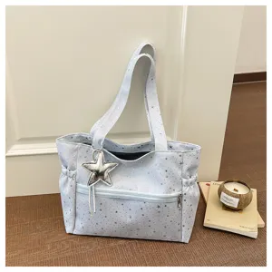 Borsa a tracolla casual con stampa di stelle, grande capacità, borsa alla moda per studenti.