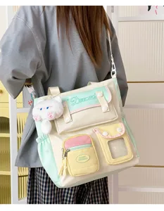 Bolso de hombro de lona estilo universitario japonés con multibolsillos bolso casual mujer